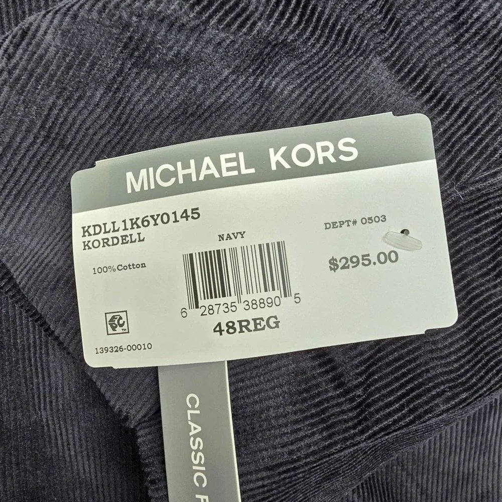 Michael Kors Corduroy Sport Coat Mens 48R 48 Navy Blue Cotton Blazer Jacket NEW